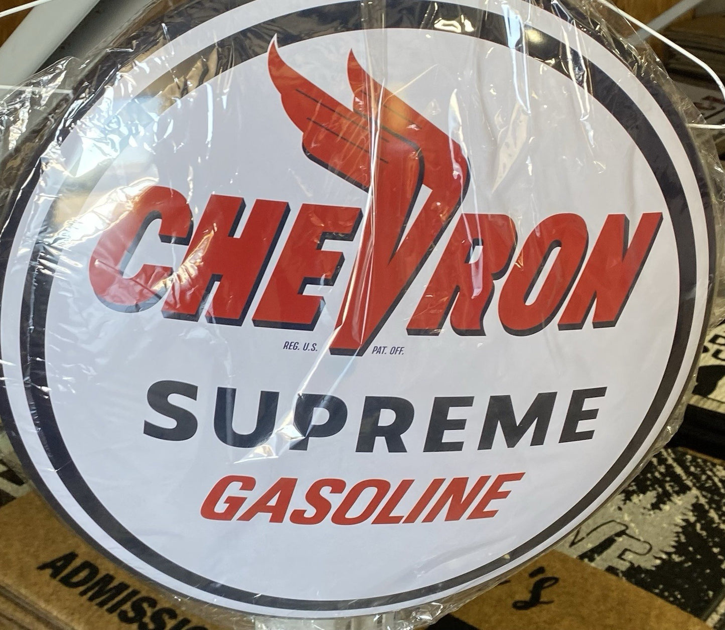 Chevron Supreme Gasoline 15" Dome Metal Sign Collector Gas Man Cave Garage NEW