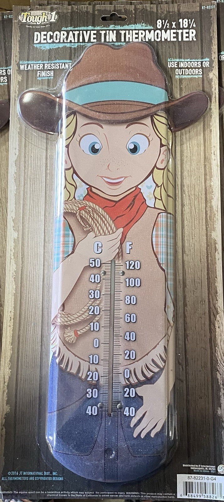 COWGIRL Horse Barn Stable Decorative Tin Thermometer 8 x 18 Tough1 NEW