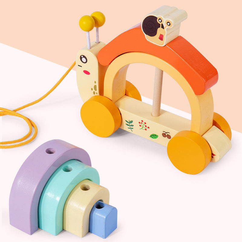WOODEN CHILDREN RAINBOW SNAIL Motor Skills Color Shapes NEW