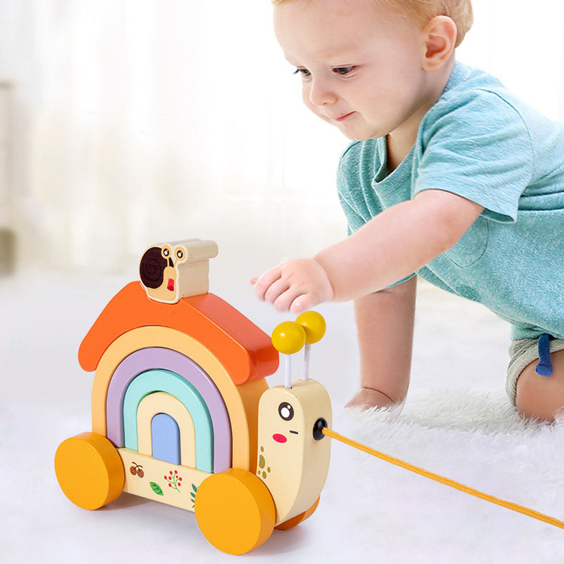 WOODEN CHILDREN RAINBOW SNAIL Motor Skills Color Shapes NEW