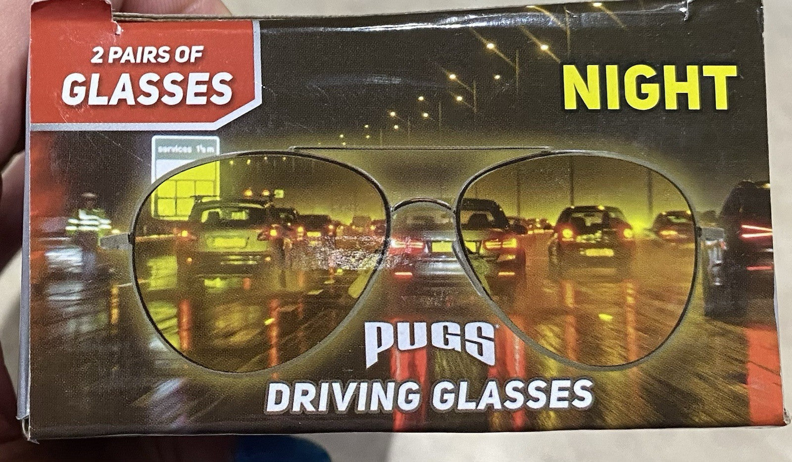 Pugs Driving Glasses: 2 Pair Day/Night with Microfiber Bags/Cleaning Cloths NEW