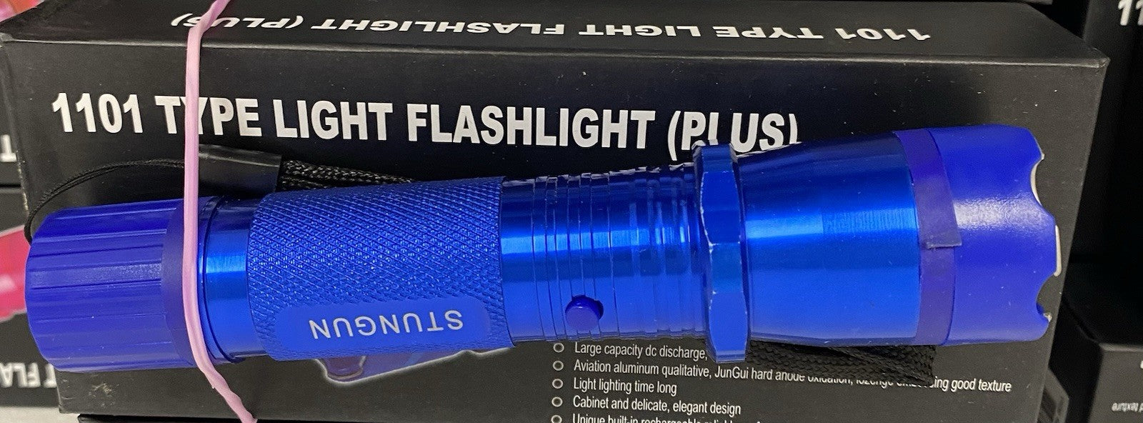 1101 Type Light Flashlight PLUS Stun Gun Blue No Batteries Required USB CHARGE