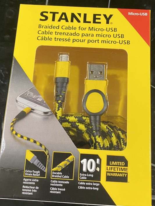 Stanley Braided Cable for Micro-USB Cable 10' Durable USB Cord Phone Tablet NEW