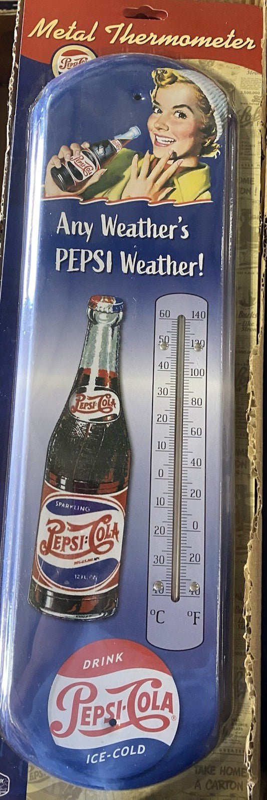 Retro Vintage PEPSI COLA Indoor Outdoor Metal Tin Thermometer Any Weather NEW