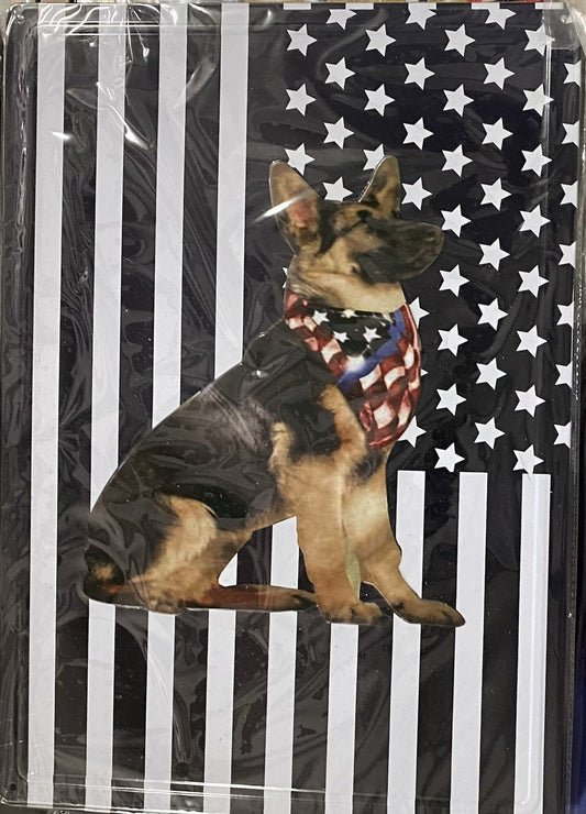 German Shepherd on Black & White Flag 11" x 17" Metal Sign Law Enforcement NEW
