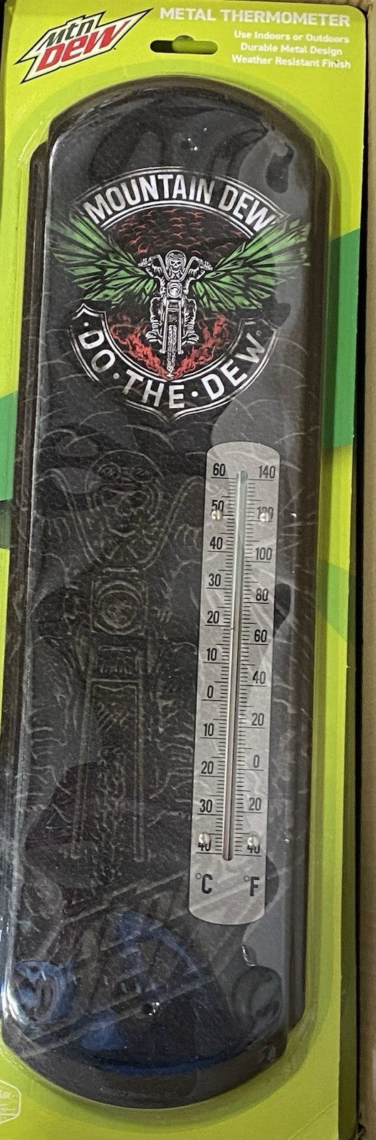 Mountain Dew DO THE DEW Metal Thermometer Motorcycle ManCave Garage Barn NEW