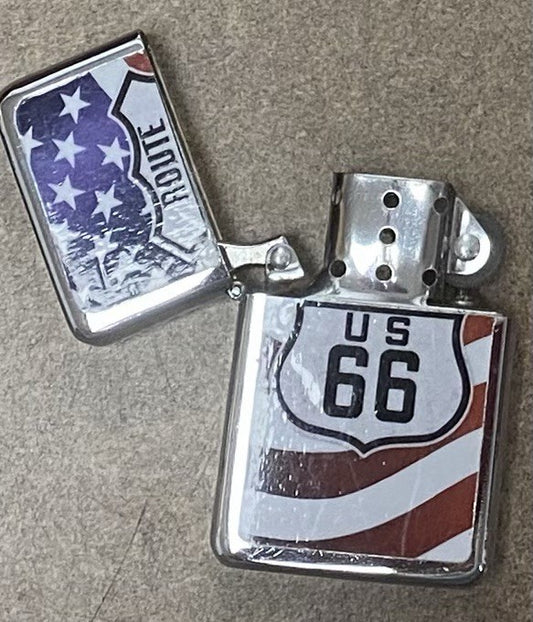 Red White & Blue Route 66 Lighter Zippo Retro/Vintage Metal Wick Refillable NEW