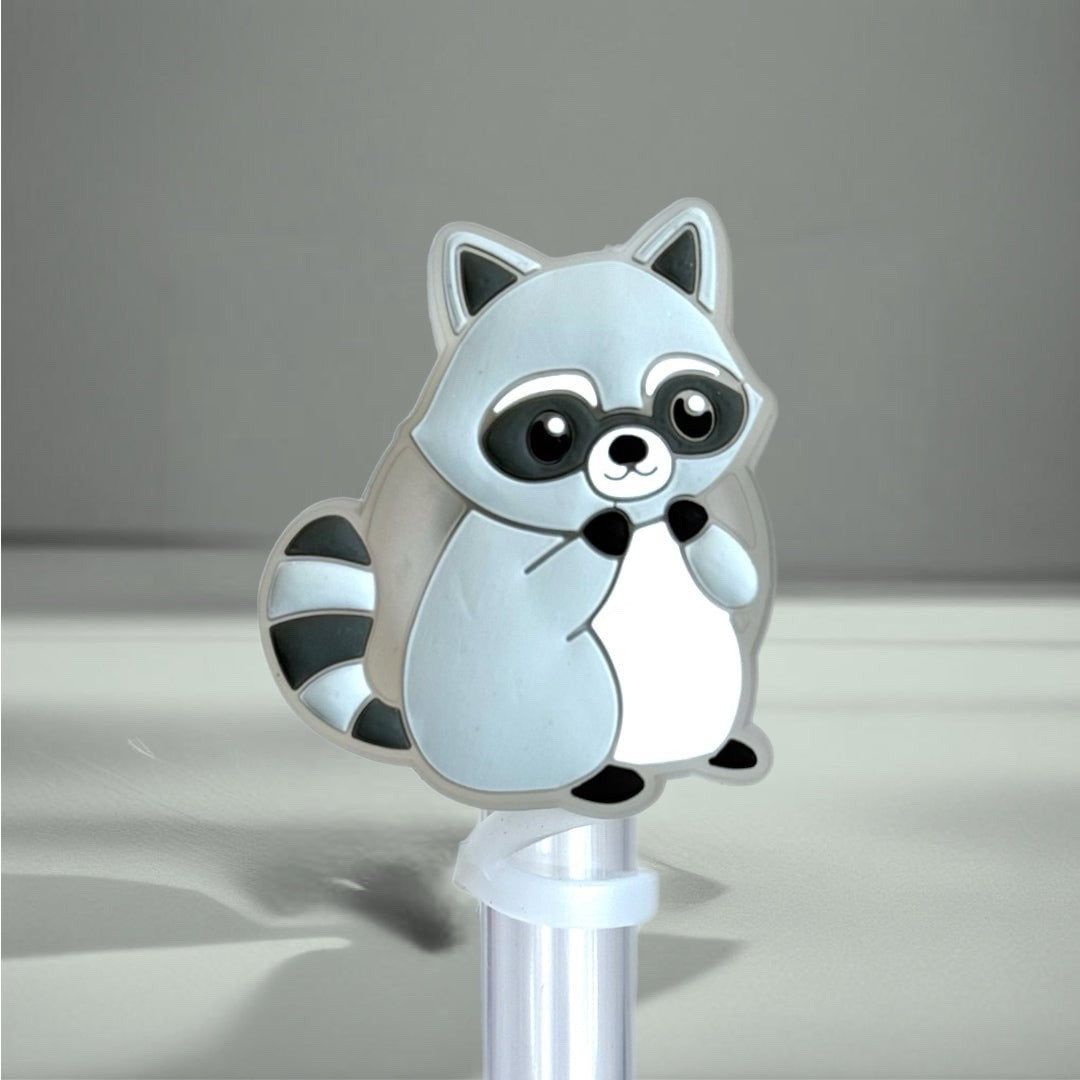 RACCOON Toppers Reusable Plastic Straw Cute Protector Replacement Straw NEW