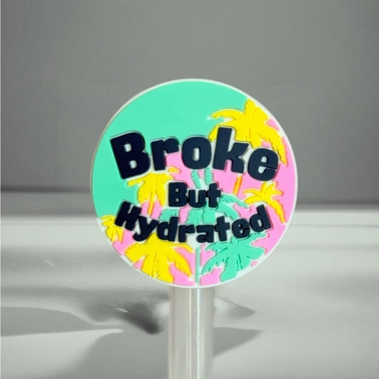 BROKE BUT HYDRATED Straw Toppers Reusable Plastic Cute Protector Replacement NEW