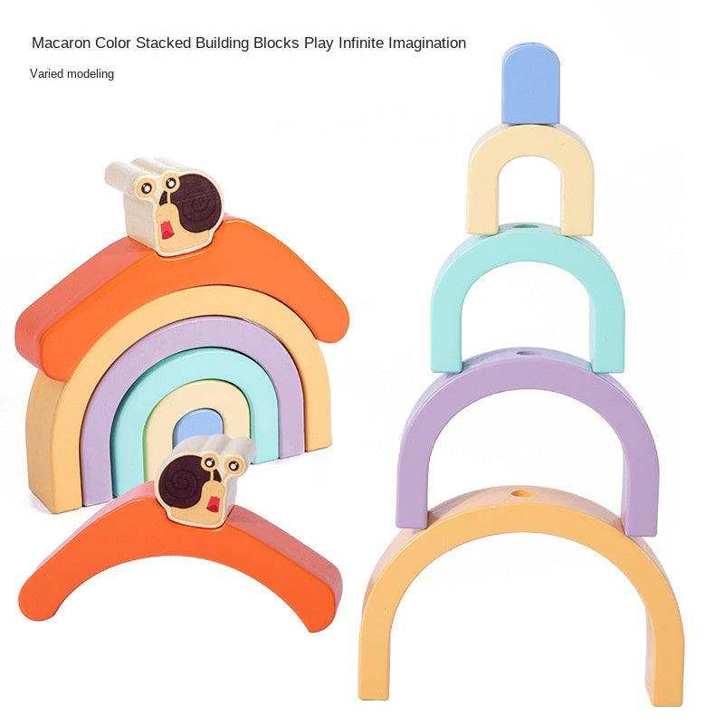 WOODEN CHILDREN RAINBOW SNAIL Motor Skills Color Shapes NEW