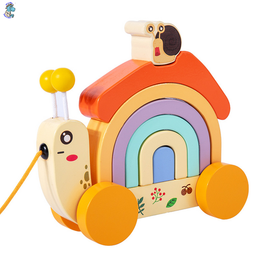 WOODEN CHILDREN RAINBOW SNAIL Motor Skills Color Shapes NEW